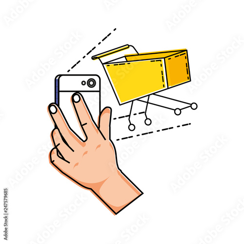 hand using smartphone with shopping cart