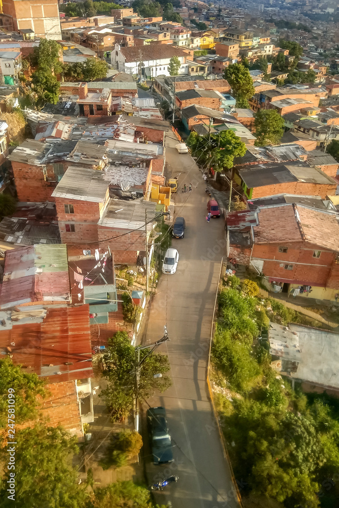 Comuna or slum / slums in Medellin Colombia. Comuna 13 is known for