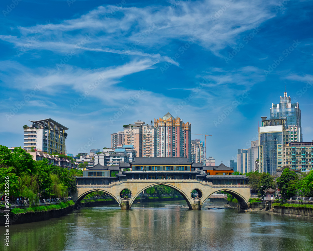 Fototapeta premium Anshun bridge at day. Chengdu, China
