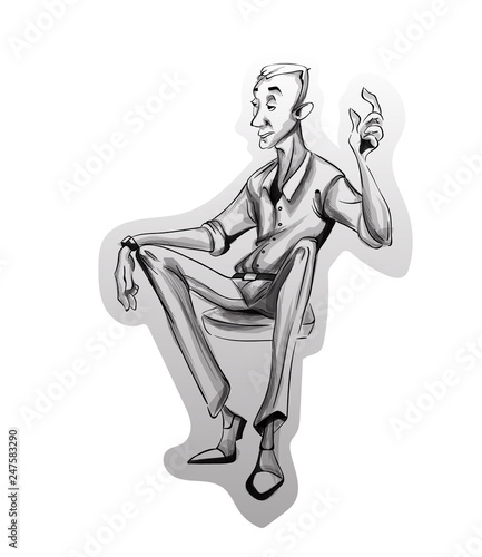 Man sitting on a chair Vector sketch. Idea concept. Storyboard cartoon charac...
