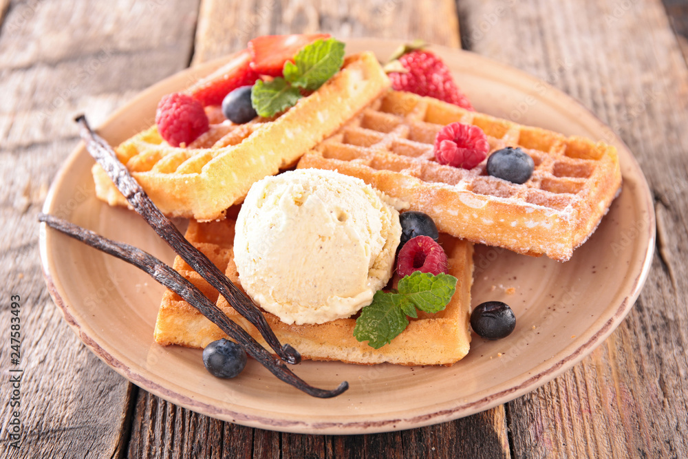 waffles with berry and ice cream waffles with berry and ice cream