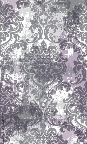 Rococo texture pattern Vector. Floral ornament decoration old effect. Victorian engraved retro design. Vintage fabric decors. Lavender colors