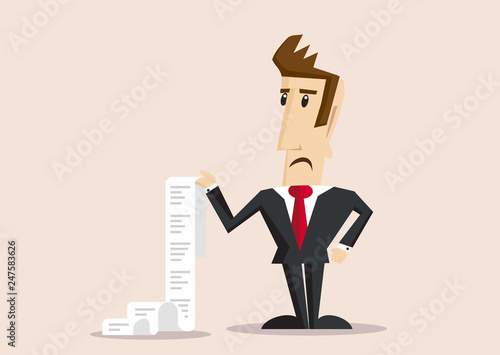 Unhappy businessman  with long task list or long bill