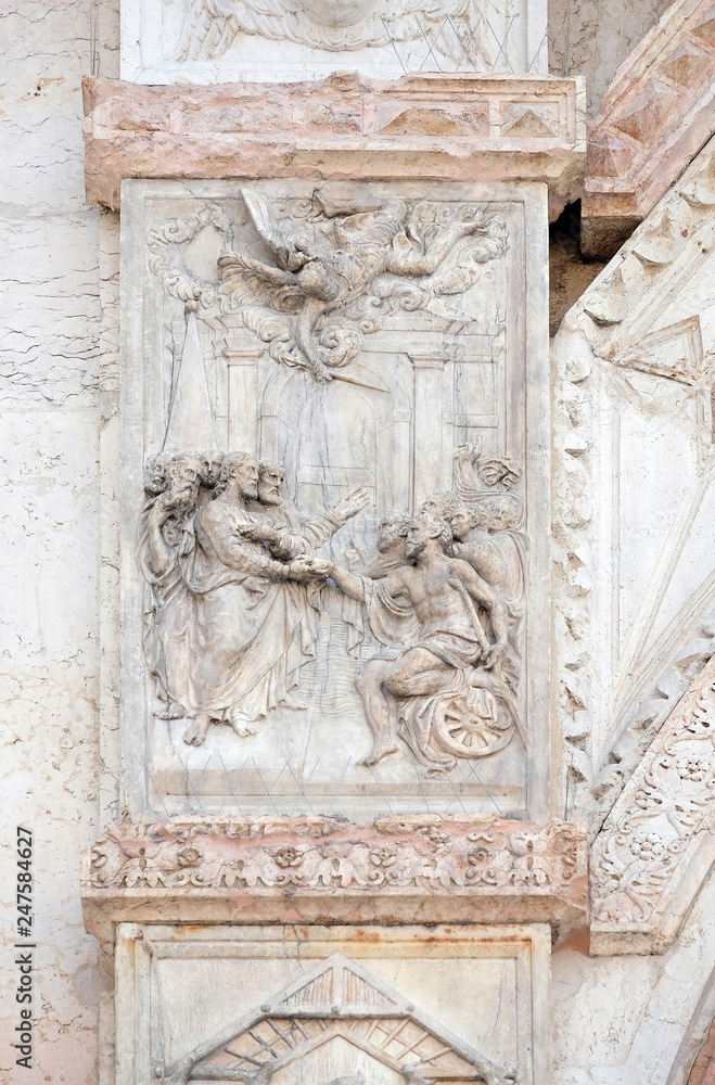 The Pool of Bethesda, panel by Teodosio Rossi on the left door of San Petronio Basilica in Bologna, Italy