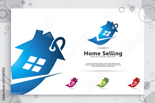 home ticket vector logo with modern and simple style concept for application online shop, illustration of home Sales for symbol of residence home seller service