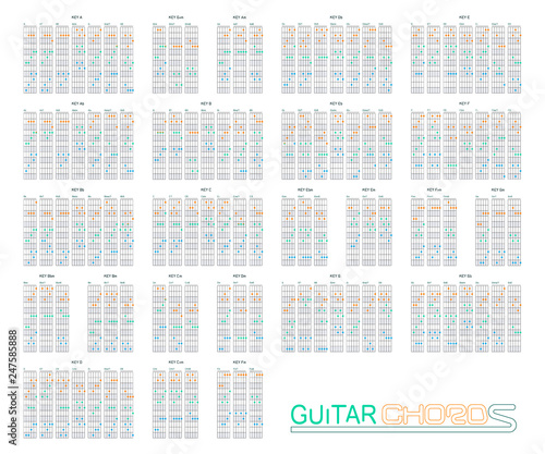 Photographie Guitar chords set on vector graphic art.