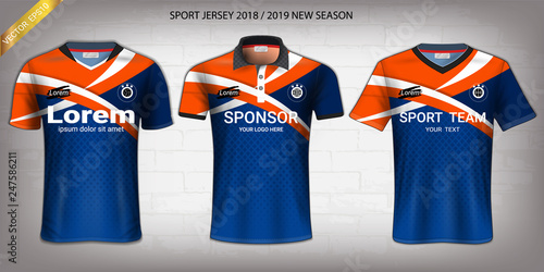 Soccer jersey and t-shirt sport mockup template, Graphic design for activewear uniforms such as Football, Volleyball, Tennis, Badminton, Table Tennis, Rugby, etc, Vector EPS10 Fully Customized.