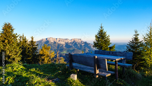Picnic table at the mountain