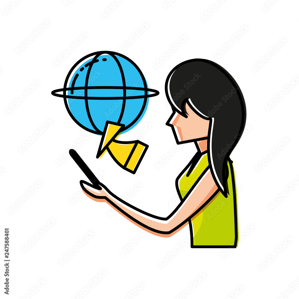 woman using smartphone with sphere browser woman using smartphone with sphere browser