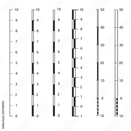 Vector map scales graphics for measuring distances . set of metric rulers in flat style. Measuring scales. Mackup for rulers. Size indicators set isolated on background. Unit distances © Hanna_zasimova