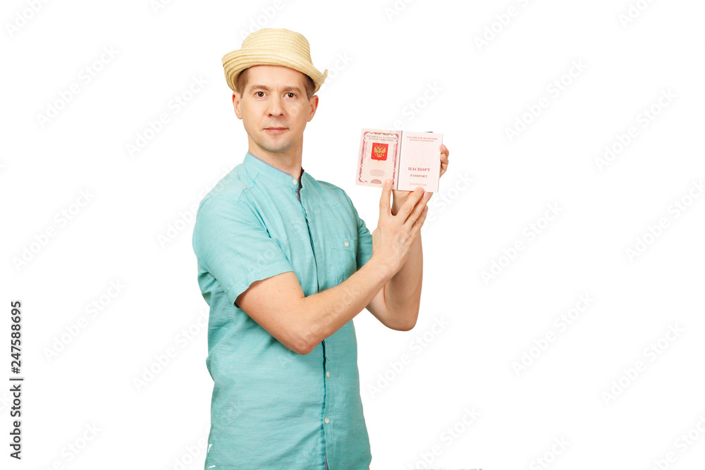 The man shows the opened international passport The man shows the opened international passport