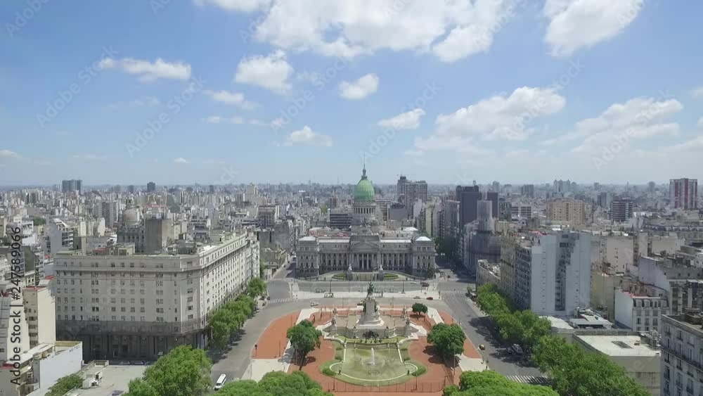 Aerial Drone Scene of Congress of the Argentine Nation. The Camera is Going to Congress and Travels Above the Crongress Square. City Landscape, Historic Building. Buenos aires-Argentina Aerial Drone Scene of Congress of the Argentine Nation. The Camera is Going to Congress and Travels Above the Crongress Square. City Landscape, Historic Building. Buenos aires-Argentina