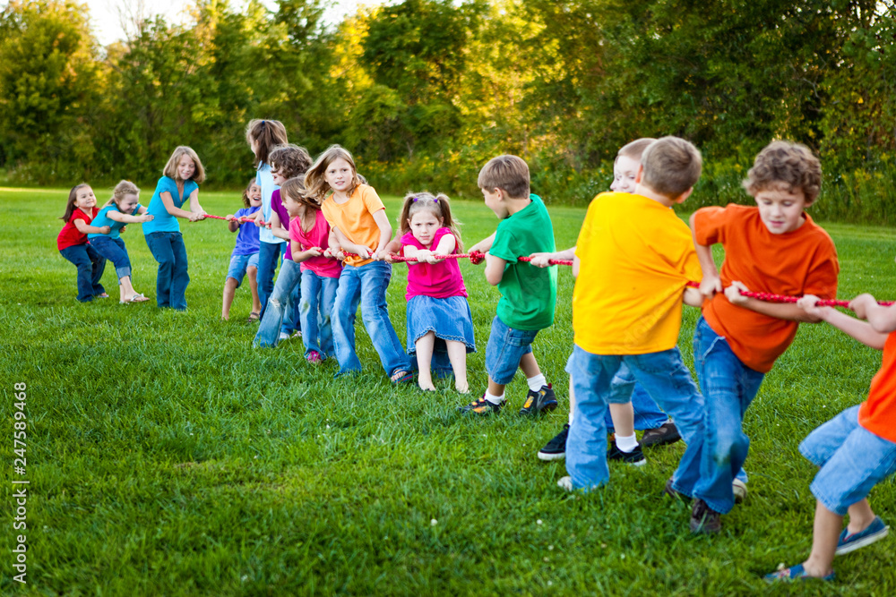Girls Versus Boys Tug-of-War Team Game Outside Girls Versus Boys Tug-of-War Team Game Outside