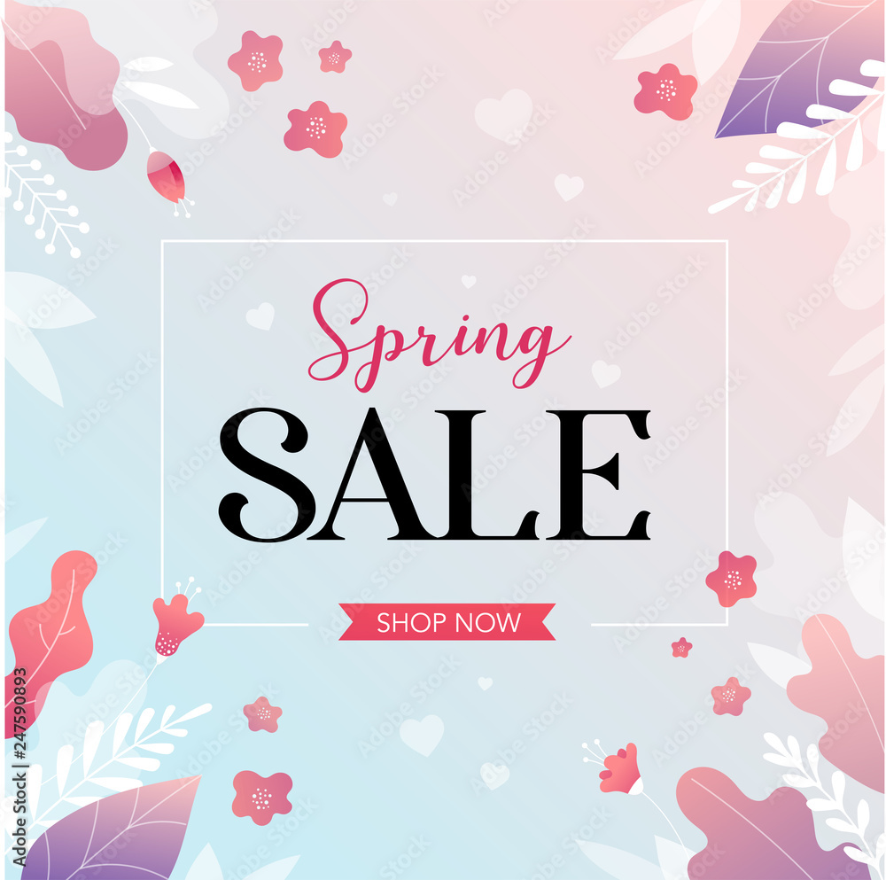 Spring sale background withcolorful flowers. Vector illustration.