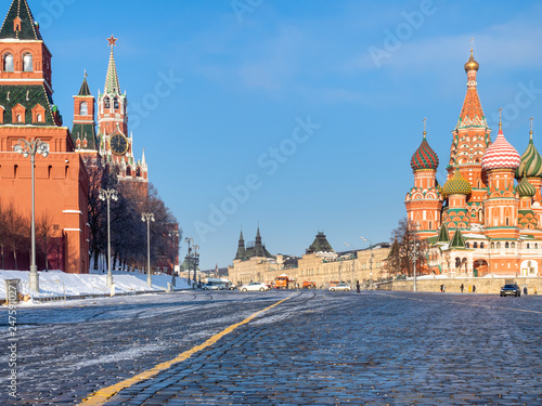 Kremlin Towers and St Basil Cathedral in Moscow