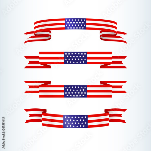 American flag ribbon stars stripes Patriotic American theme USA flag of a wavy ribbon shape icon Design element for Independence Day President's Day Memorial Day Patriotic set tape Vector wavy ribbon