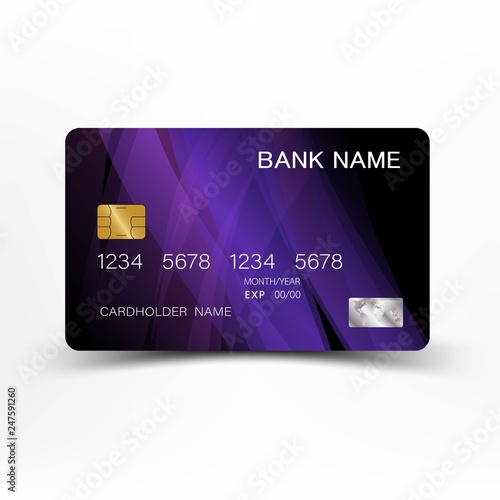 Mix purple and black colour credit card  design.  On white background. Vector illustration. Glossy plastic style EPS10.