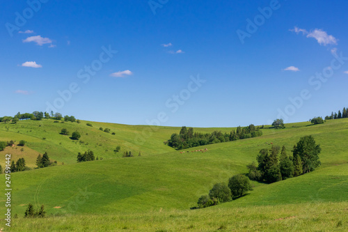 Mountain landscape, farmland, early spring, Pieniny, Poland