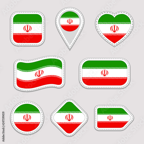 Free Download Iran flag vector set. Iranian flags stickers collection. Isolated geometric icons. Persian national symbols badges. Web, sport page, patriotic, travel design elements. Different shapes. - GFXLoad