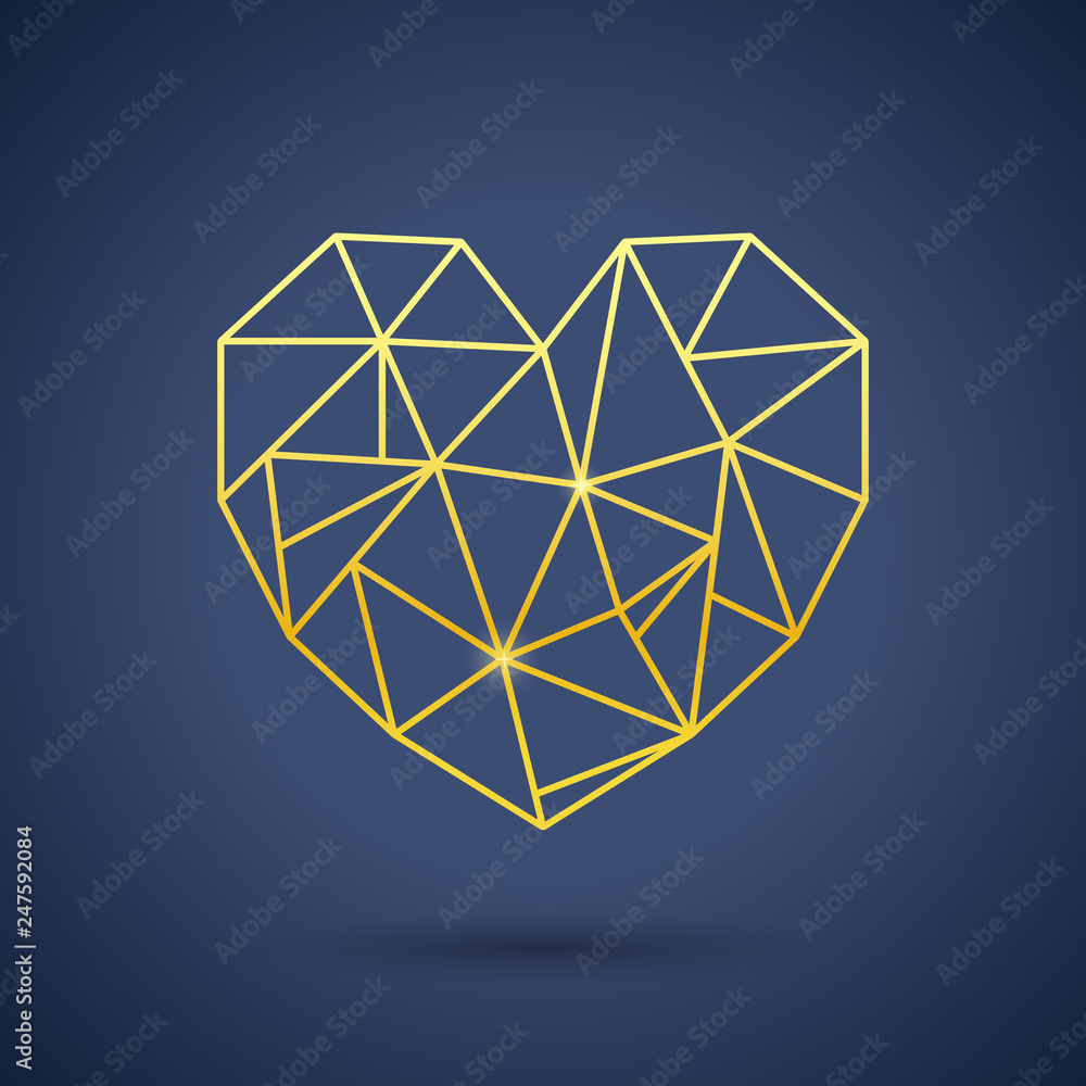 Gold triangle heart. Valentine's, Mother's and Wedding Day symbol Gold triangle heart. Valentine's, Mother's and Wedding Day symbol