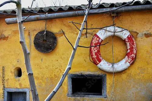 Abstract background in Jurilovca village an important fishing center in Danube Delta area and tourists attraction in Tulcea, Romania photo