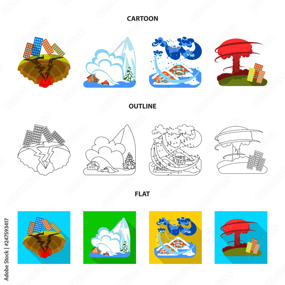 Vector illustration of weather and distress icon. Set of weather and crash vector icon for stock. Vector illustration of weather and distress icon. Set of weather and crash vector icon for stock.