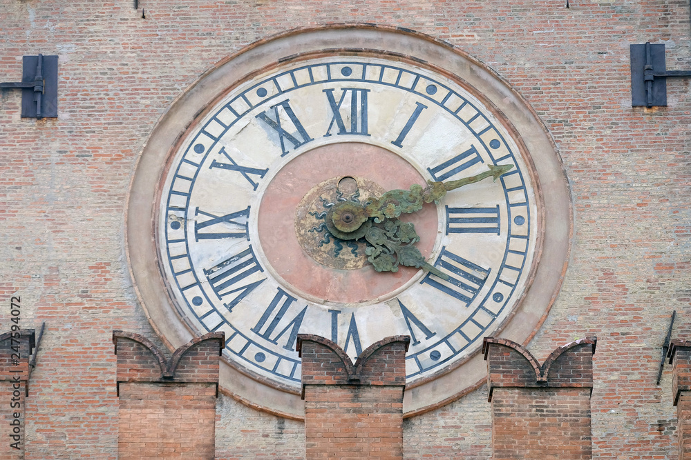 Old Clock from Palazzo d'Accursio (Palazzo Comunale)  in Bologna, Italy