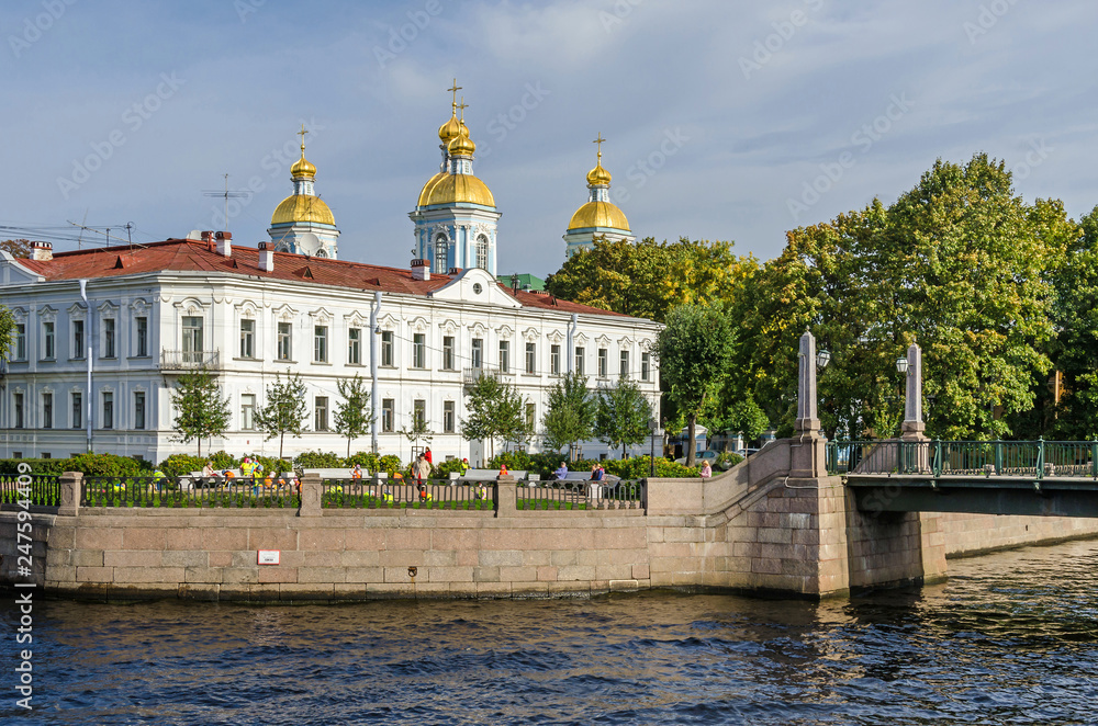 St. Nicholas Naval Cathedral with the Krasnogvardeysky bridge in Saint Petersburg, Russia