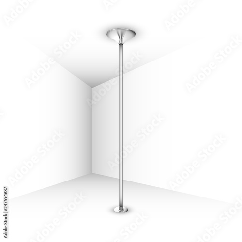 Pole dance pylon, empty realistic shiny metal pole, pole dance equipment vector illustration