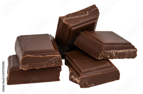Milk chocolate pieces isolated on white background.  With clipping path