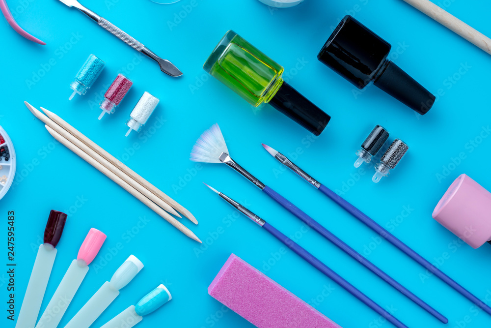 Set of cosmetic tools for professional manicure, nail care and to create beautiful designs Set of cosmetic tools for professional manicure, nail care and to create beautiful designs
