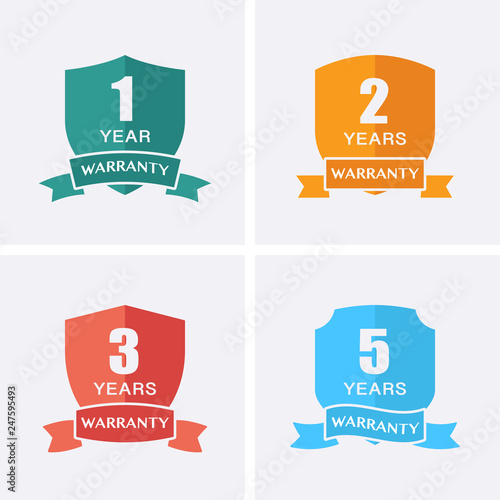 1, 2, 3 and 5 years Warranty Icons isolated on Shield Medal.