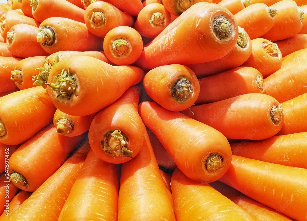 Orange carrots placed on the floor for sale. Orange carrots placed on the floor for sale.