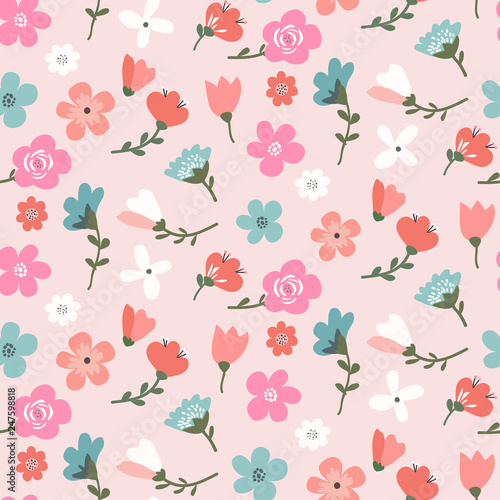 Trendy seamless floral pattern design on pink background