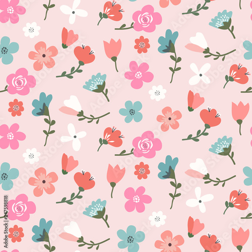 Wallpaper Mural Trendy seamless floral pattern design on pink background Torontodigital.ca