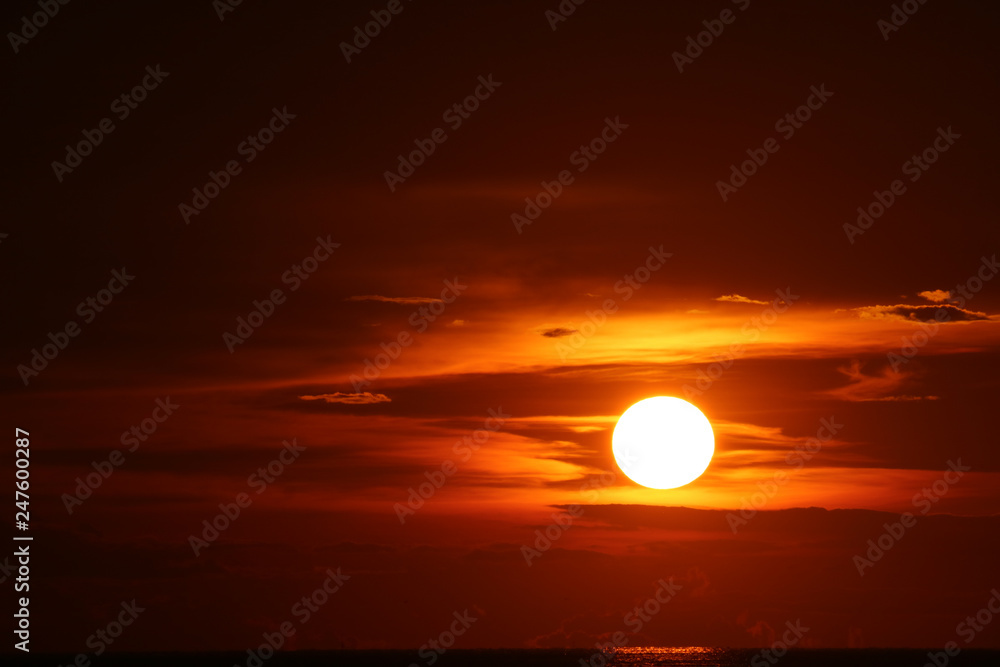 sun dawn back on morning sky silhouette cloud on sea