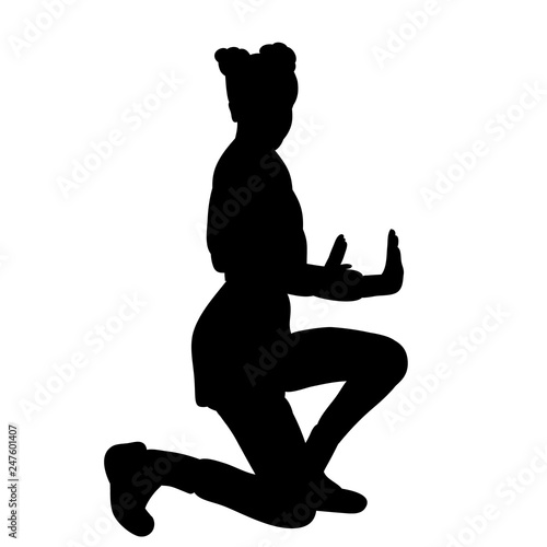 black silhouette of a girl dancing on a white background