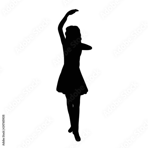 black silhouette of a girl dancing on a white background, vector