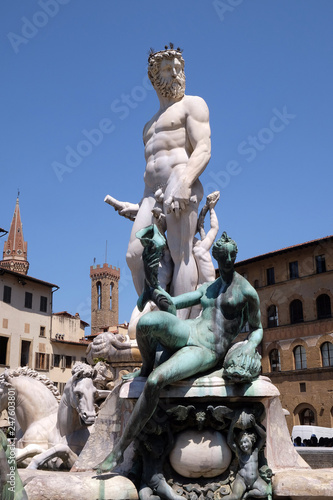 Statue on the Fountain of Neptune on the Piazza della Signoria in Florence, Italy