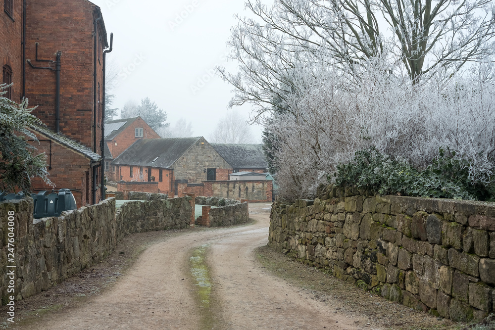 Village driveway in winter