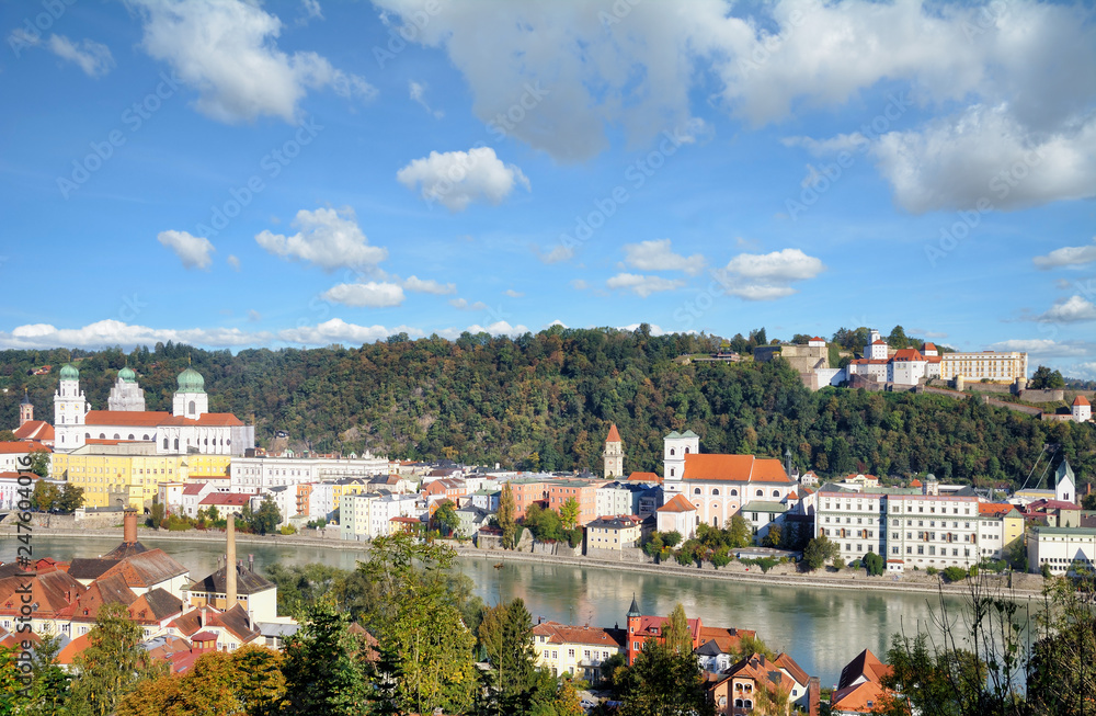 die Drei-Flüsse-Stadt Passau im Bayerischen Wald,Niederbayern,Deutschland