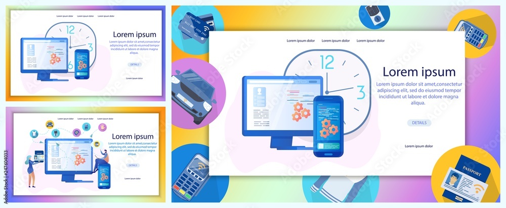 Business Online Service Flat Vector Web Banner Set Business Online Service Flat Vector Web Banner Set