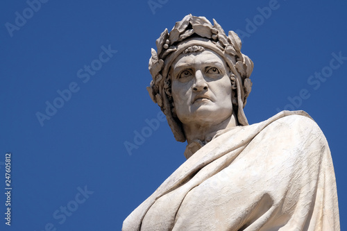 Dante Alighieri statue in Santa Croce square in Florence, Italy