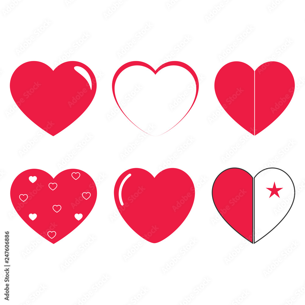 Set of heart icons, vector illustration in flat style. - Vector