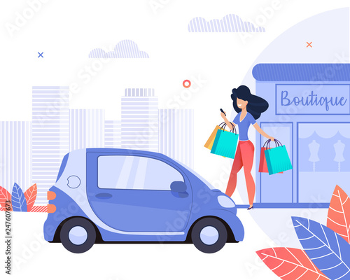 Boutique. Happy Girl goes Shopping from Boutique.