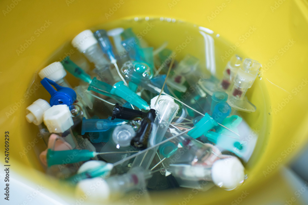 needles and syringes in disinfectant. disposal of medical needles and syringes and medical waste needles and syringes in disinfectant. disposal of medical needles and syringes and medical waste