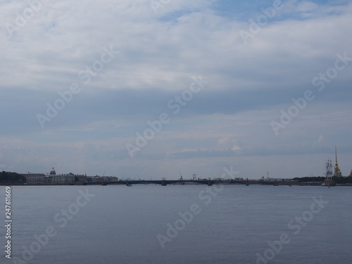 River walk along the Neva river in St. Petersburg by boat. © tar9