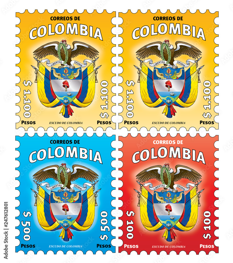 Colombian stamps. Escudo de Colombia. Stock Illustration Adobe Stock