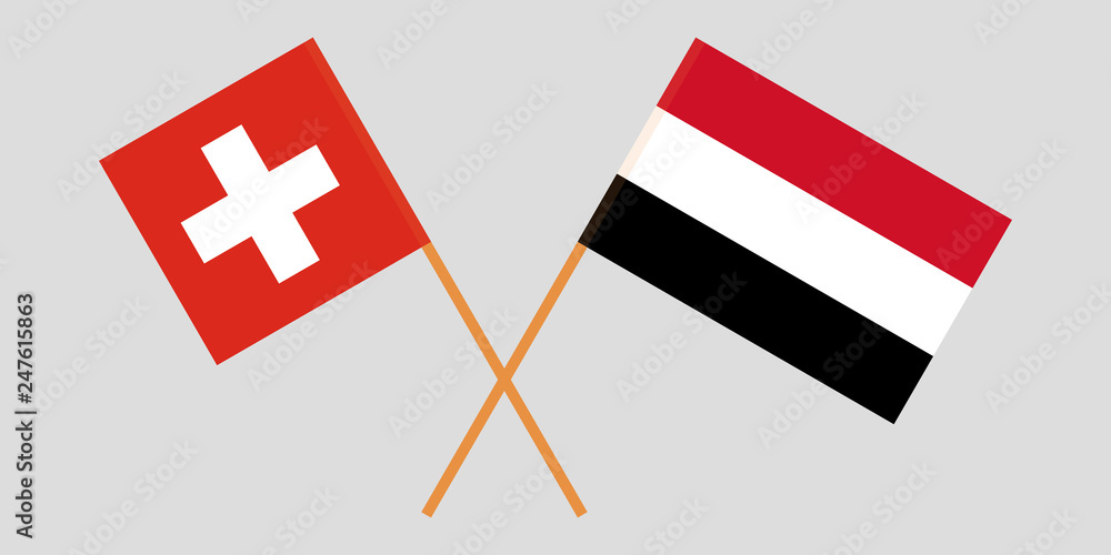 Switzerland and Yemen. The Swiss and Yemeni flags. Official colors. Correct proportion. Vector