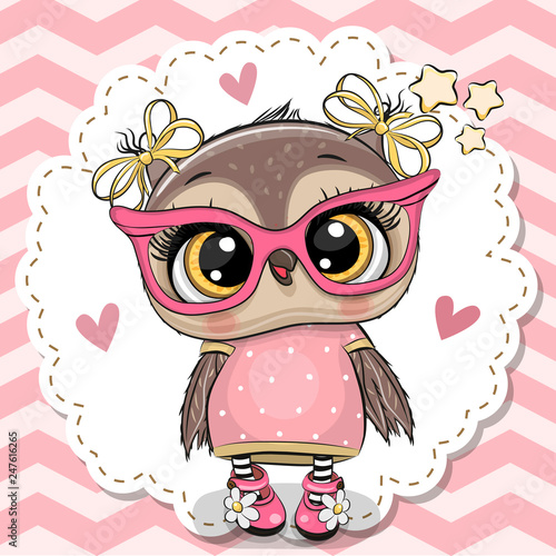 Cute owl in pink eyeglasses